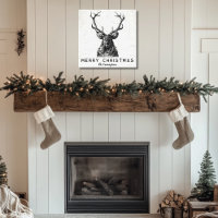 Rustic Black White Deer Christmas Monogram