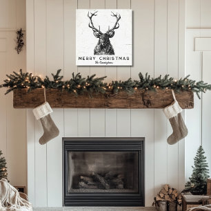 Rustic Black White Deer Christmas Monogram  Canvas Print