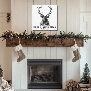 Rustic Black White Deer Christmas Monogram  Canvas Print