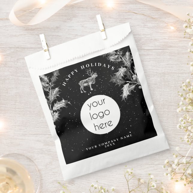 Rustic Black White Holiday Business Logo Christmas Favour Bags (Clipped)