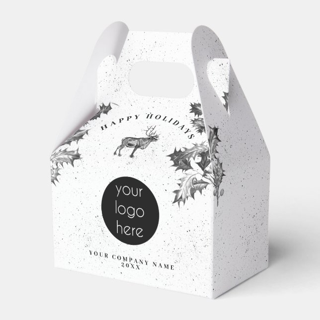 Rustic Black White Holiday Business Logo Christmas Favour Box (Front Side)