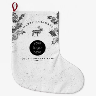 Rustic Black White Holiday Business Logo Christmas Large Christmas Stocking
