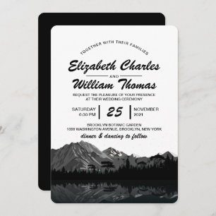 Rustic Black & White Mountain Forest Wedding Invit Invitation