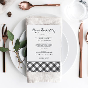 Rustic Black & White Plaid Thanksgiving Dinner Menu