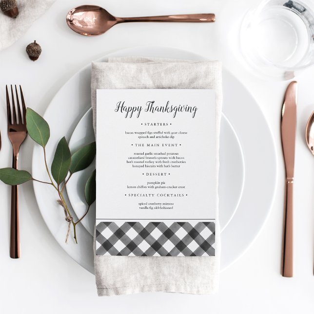 Rustic Black & White Plaid Thanksgiving Dinner Menu (Creator Uploaded)