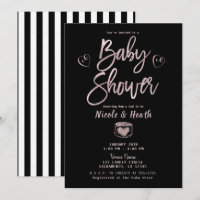 Rustic Black White Stripes Rose Gold Baby Shower  