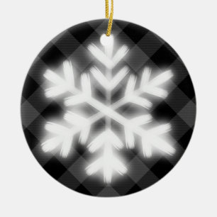 Rustic Black white Tartan plaid  snow flake detail Ceramic Tree Decoration