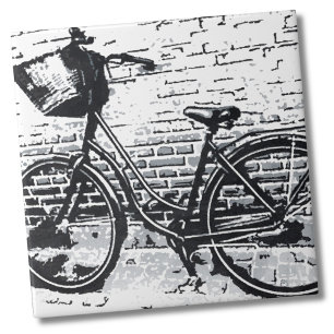 Rustic Black White Vintage Bike Tile