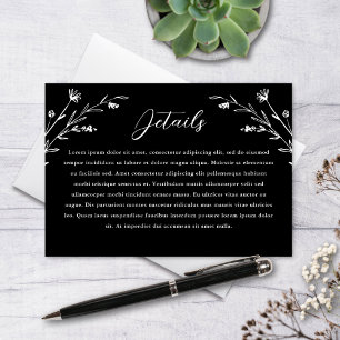 Rustic Black White Wildflower Wedding Details Enclosure Card