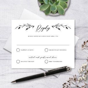 Rustic Black White Wildflower Wedding Reply Card