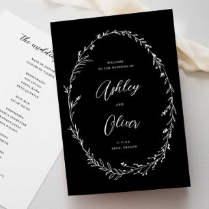 Rustic Black & White Wildflower Wreath Wedding Programme