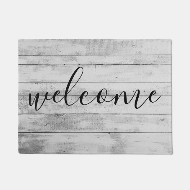 Rustic Black & White Wood Grain Welcome Doormat (Front)