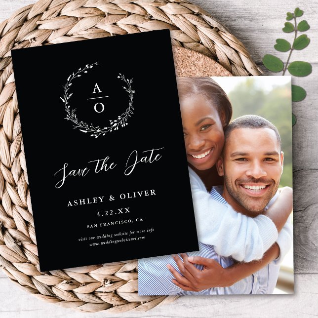 Rustic Black Wildflower + Photo Save The Date Invitation (Creator Uploaded)