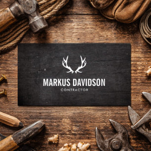 Rustic Black Wood Antlers Contractor Business Card
