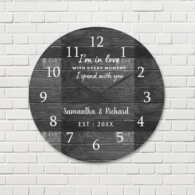 Rustic Black Wood Love Quote Wedding Anniversary Large Clock (Rustic Black Wood Love Quote Wedding Anniversary Large Clock)
