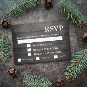 Rustic Black Wood String Lights RSVP Meal Card