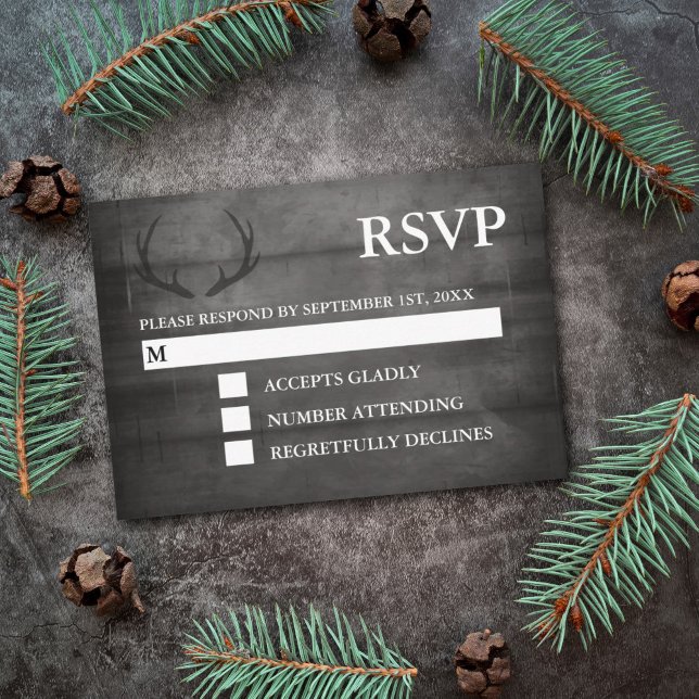 Rustic Black Wood String Lights Wedding RSVP Card (Creator Uploaded)