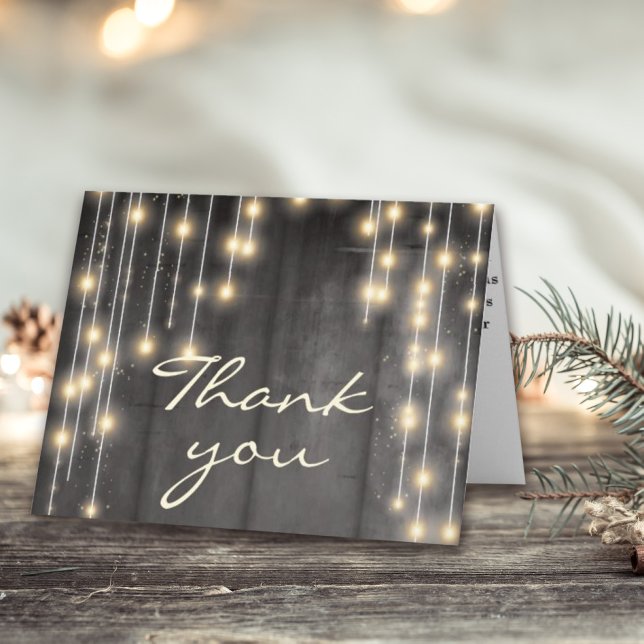 Rustic Black Wood with Lights  Thank You Card (Creator Uploaded)