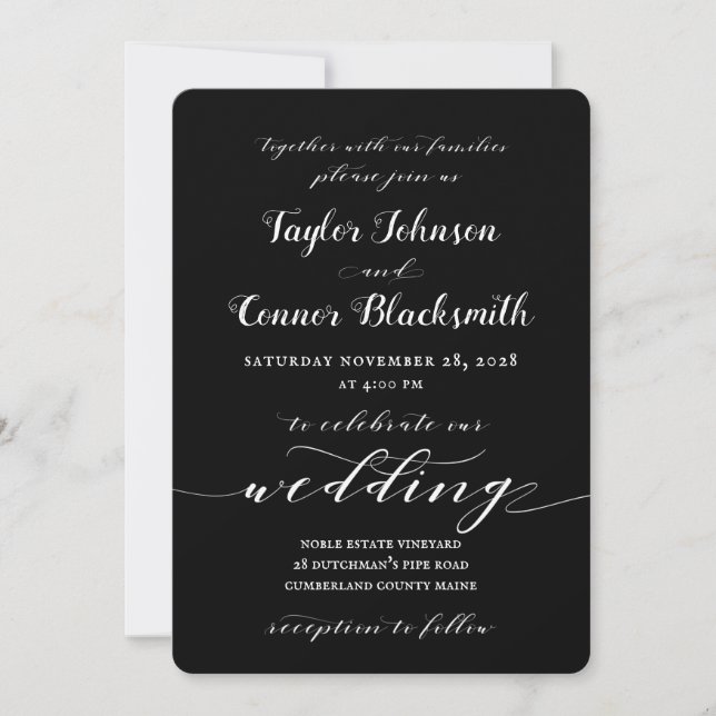 Rustic Blacksmith White Calligraphy Wedding Invitation (Front)