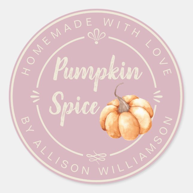 Rustic Bleached Mauve Pumpkin Spice Homemade Classic Round Sticker (Front)