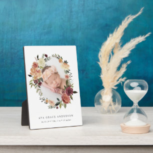 Rustic Bloom Baby Photo Plaque