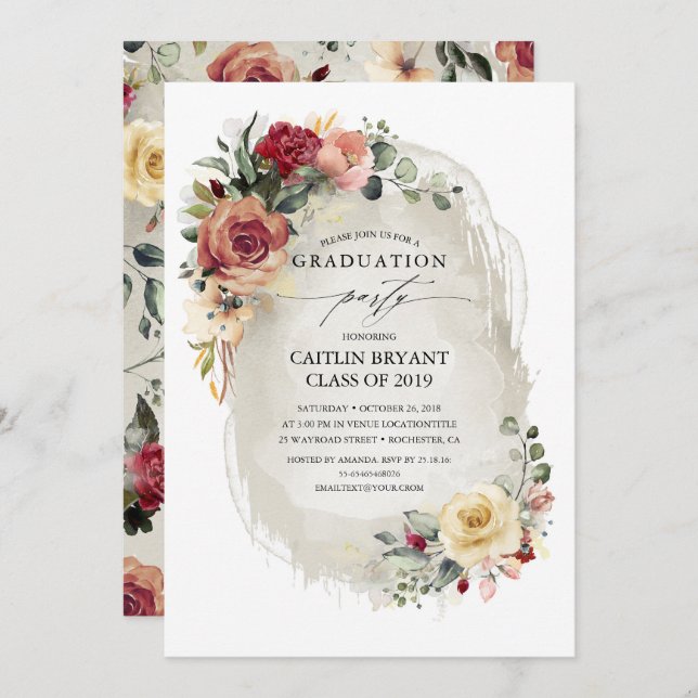 Rustic Bloom Countryside Flowers Graduation Invitation (Front/Back)