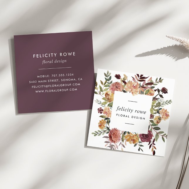 Rustic Bloom | Floral Frame Square Business Card (Creator Uploaded)