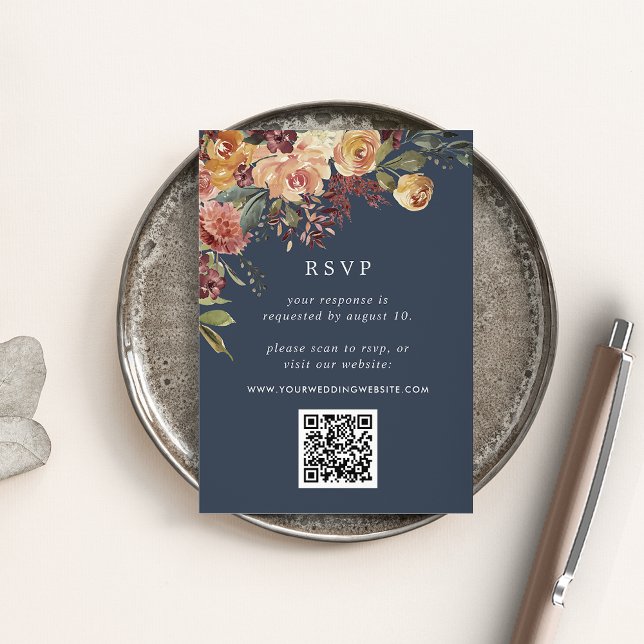 Rustic Bloom Floral QR Code Wedding RSVP Enclosure Card (Creator Uploaded)