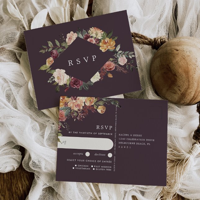 Rustic Bloom Floral Wedding Meal Choice RSVP Postcard (Creator Uploaded)