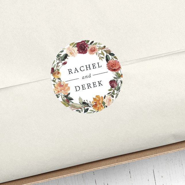 Rustic Bloom | Floral Wreath Wedding Classic Round Sticker (Creator Uploaded)