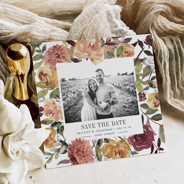 Rustic Bloom Photo Save the Date Card (Creator Uploaded)