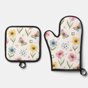 Rustic Bloom Symphony Oven Mitt & Pot Holder Set