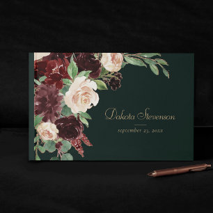 Rustic Bloom   Terracotta and Marsala Red Floral Guest Book