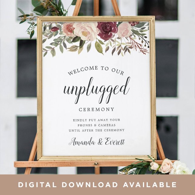 Rustic Bloom Unplugged Ceremony Wedding Sign (Creator Uploaded)