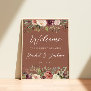 Rustic Bloom Watercolor Floral Wedding Welcome Poster
