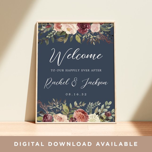 Rustic Bloom Watercolor Floral Wedding Welcome Poster (Creator Uploaded)