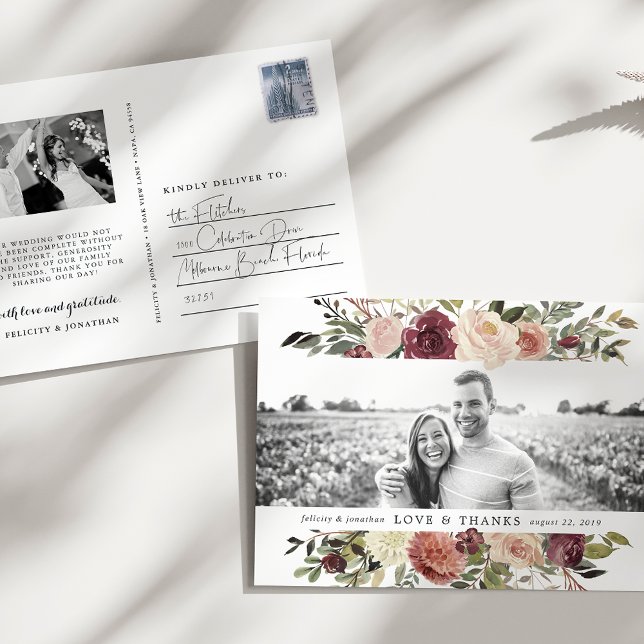 Rustic Bloom | Wedding Photo Thank You Postcard (Creator Uploaded)