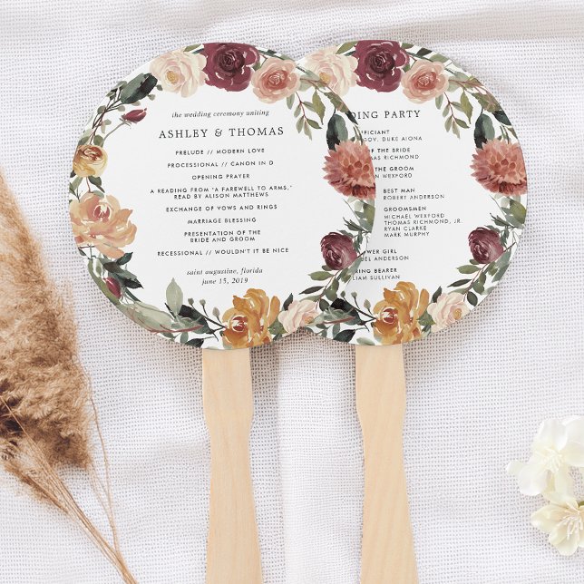 Rustic Bloom Wedding Program Hand Fan (Creator Uploaded)