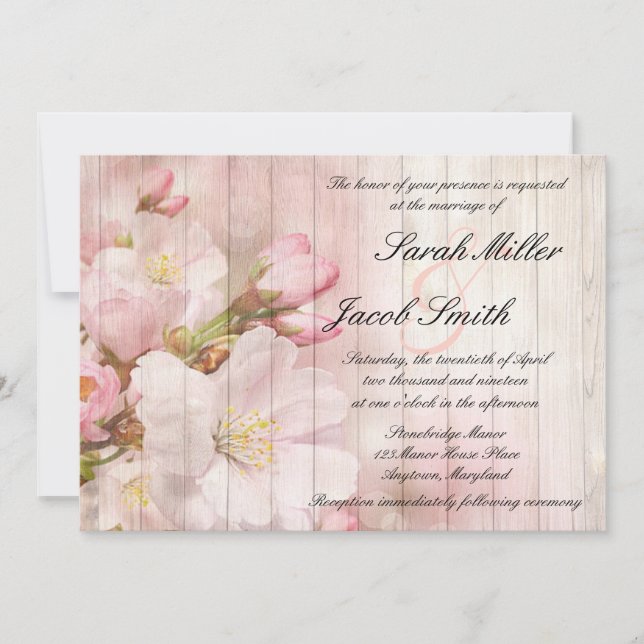 Rustic Blooms | Cherry Blossom Wedding Invitation (Front)
