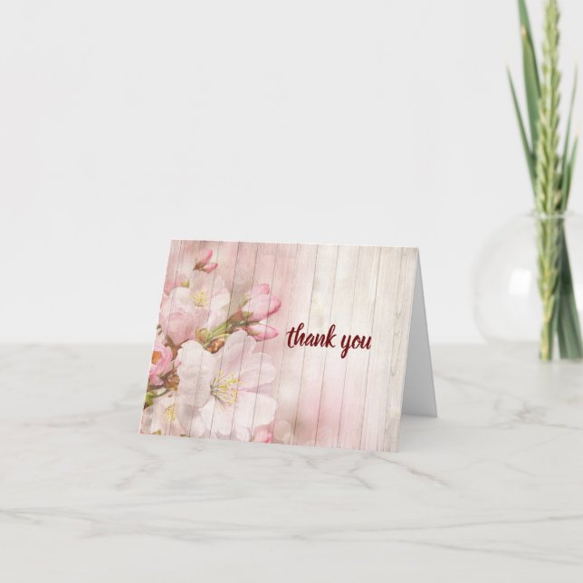 Rustic Blooms | Pink Cherry Blossom  Thank You Card (Front)