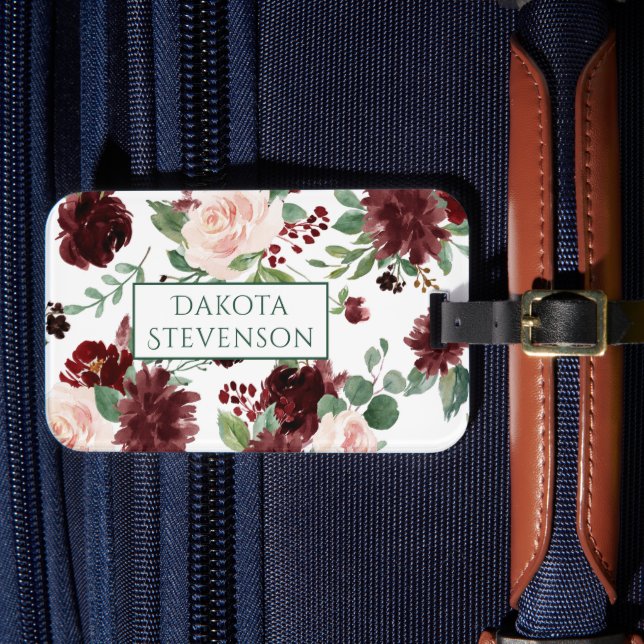 Rustic Blooms | Terracotta and Marsala Monogram Luggage Tag (Front Insitu 4)