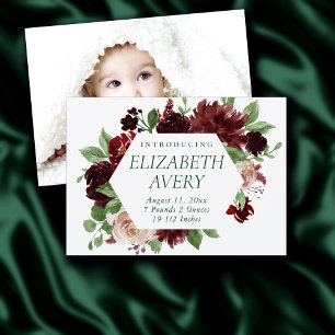 Rustic Blooms   Terracotta and Marsala Photo Birth Announcement