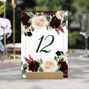 Rustic Blooms   Terracotta and Marsala Red Bouquet Table Number