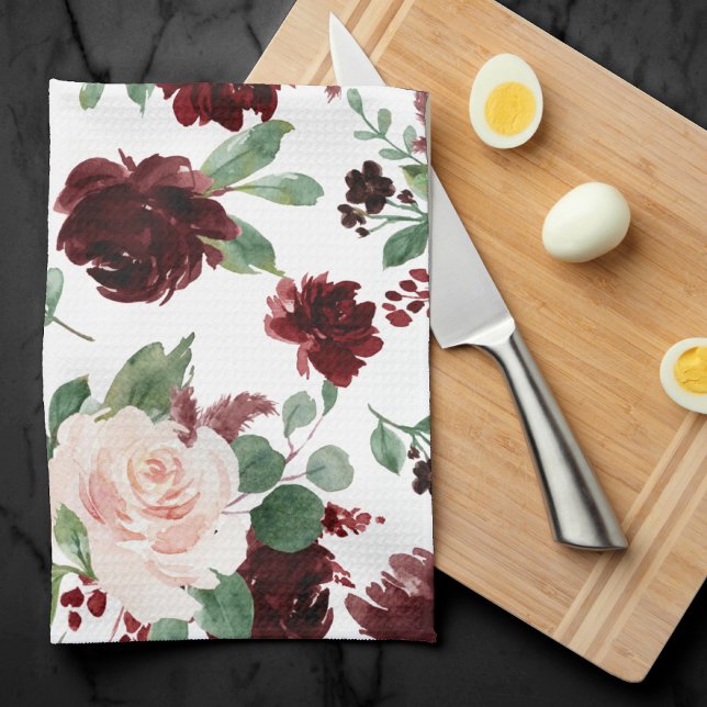 Rustic Blooms | Terracotta and Marsala Red Pattern Tea Towel (Creator Uploaded)