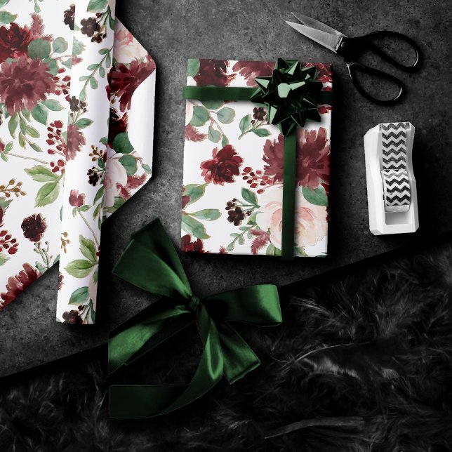 Rustic Blooms | Terracotta and Marsala Red Pattern Wrapping Paper (Creator Uploaded)