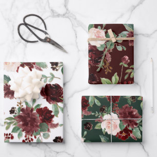Rustic Blooms   Terracotta and Marsala Red Pattern Wrapping Paper Sheet