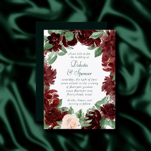 Rustic Blooms   Terracotta and Marsala Red Wreath Invitation