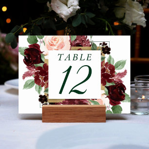 Rustic Blooms   Terracotta and Marsala Red Wreath Table Number