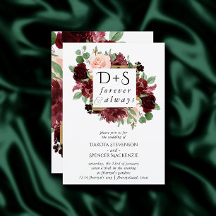 Rustic Blooms   Terracotta Marsala Photo Monogram Invitation