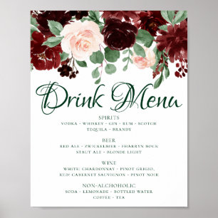Rustic Blooms Terracotta Marsala Red Drink Menu Poster